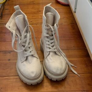 Cream canvas Women's combat style Boots